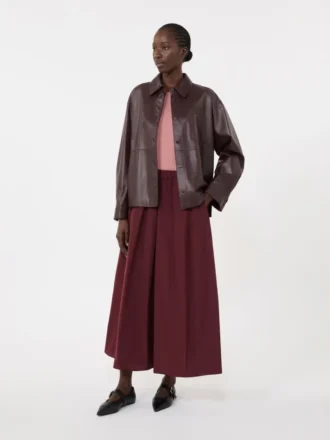 Giacca camicia in pelle nappa, bordeaux