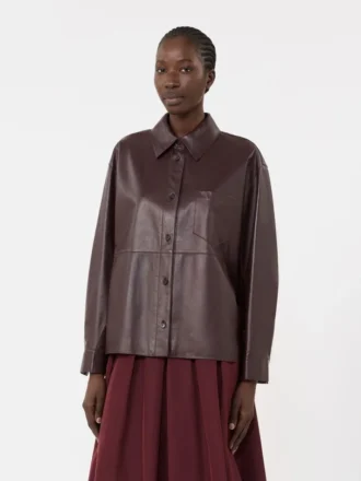 Giacca camicia in pelle nappa, bordeaux