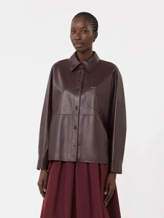 Giacca camicia in pelle nappa, bordeaux Giacca camicia in pelle nappa, bordeaux