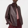 Giacca camicia in pelle nappa, bordeaux Giacca camicia in pelle nappa, bordeaux