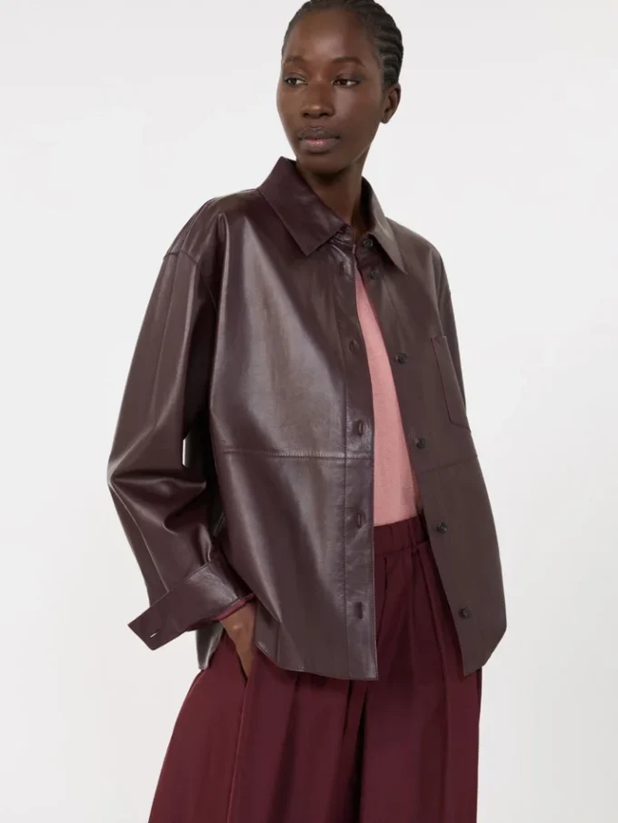 Giacca camicia in pelle nappa, bordeaux Giacca camicia in pelle nappa, bordeaux