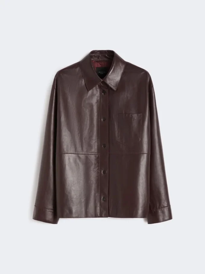 Giacca camicia in pelle nappa, bordeaux Giacca camicia in pelle nappa, bordeaux