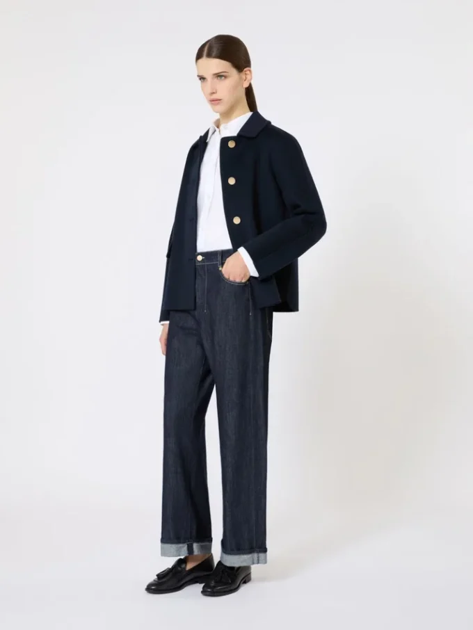 Giacca corta in lana e cashmere, blu notte