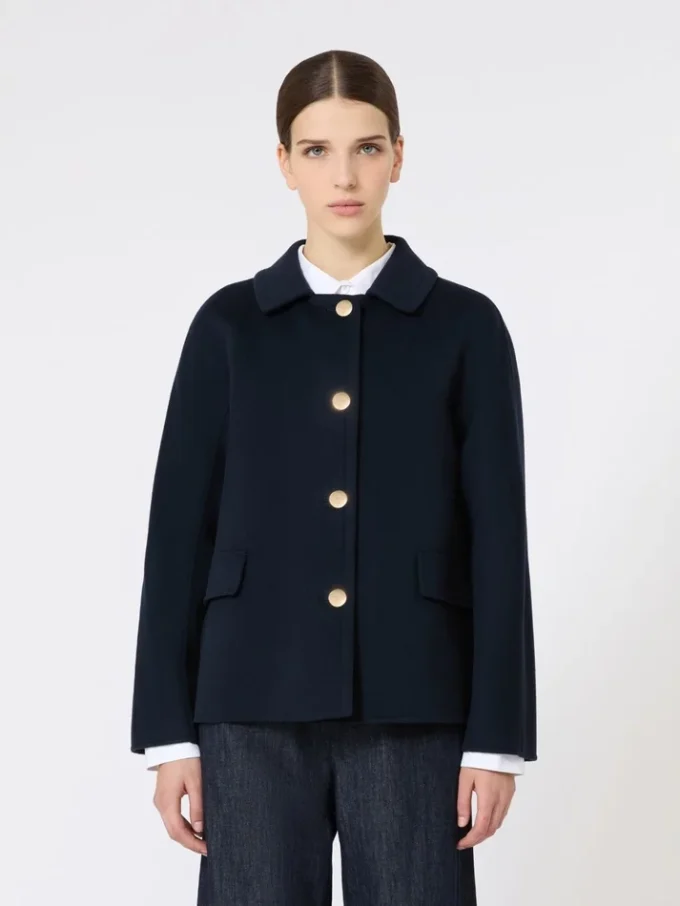 Giacca corta in lana e cashmere, blu notte
