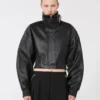 Giacca corta in pelle, nera Giacca corta in pelle, nera