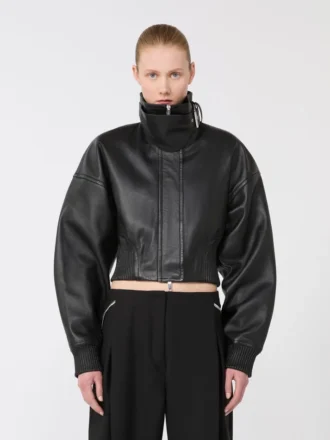 Giacca corta in pelle, nera