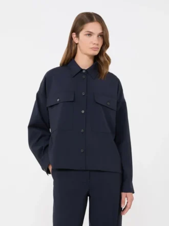 Giacca corta in tessuto di lana, blu navy