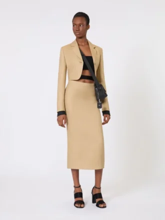 Giacca corta in twill di lino, color cammello