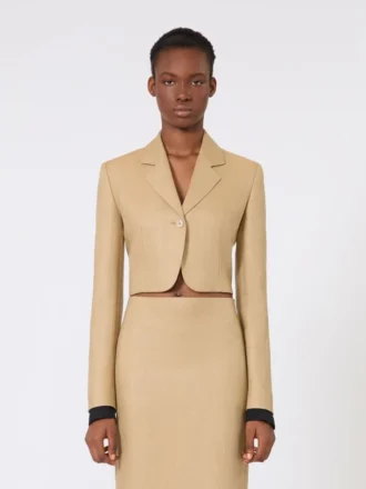 Giacca corta in twill di lino, color cammello
