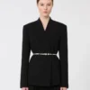 Giacca doppiopetto in cady con cintura, nera Giacca doppiopetto in cady con cintura, nera