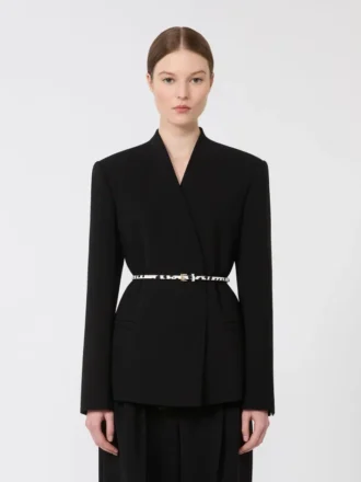 Giacca doppiopetto in cady con cintura, nera