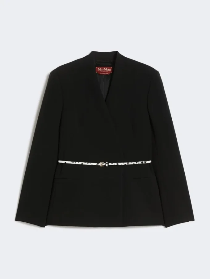 Giacca doppiopetto in cady con cintura, nera Giacca doppiopetto in cady con cintura, nera