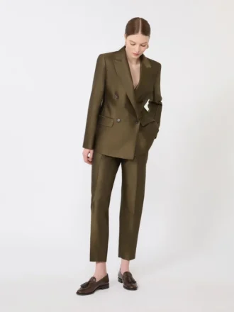 Giacca doppiopetto in shantung, color kaki