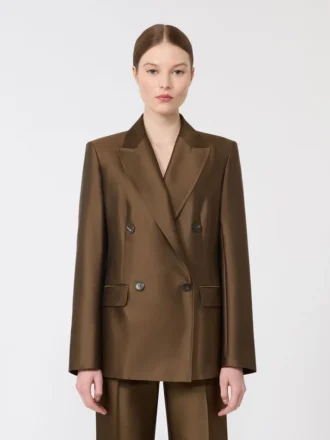 Giacca doppiopetto in shantung, color kaki