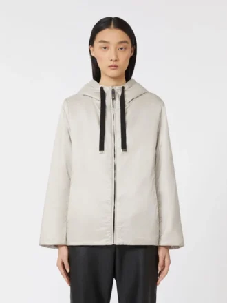 Giacca imbottita con cappuccio in tela idrorepellente, beige