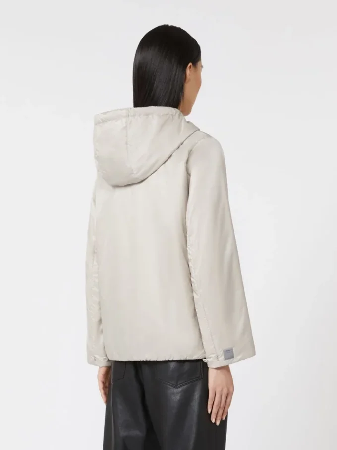 Giacca imbottita con cappuccio in tela idrorepellente, beige