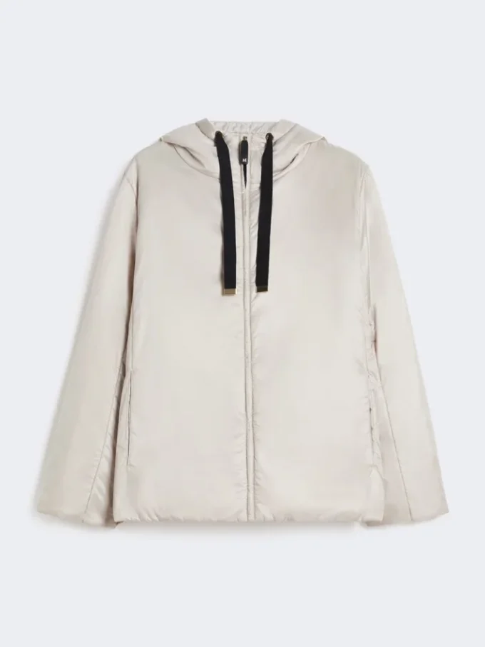 Giacca imbottita con cappuccio in tela idrorepellente, beige