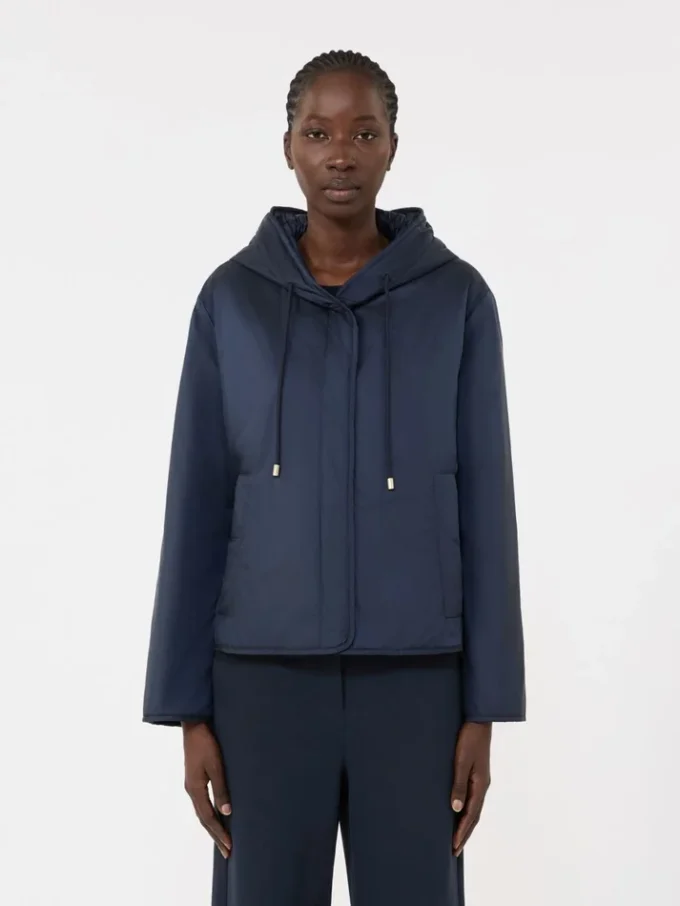 Giacca imbottita con cappuccio in tela idrorepellente, blu navy