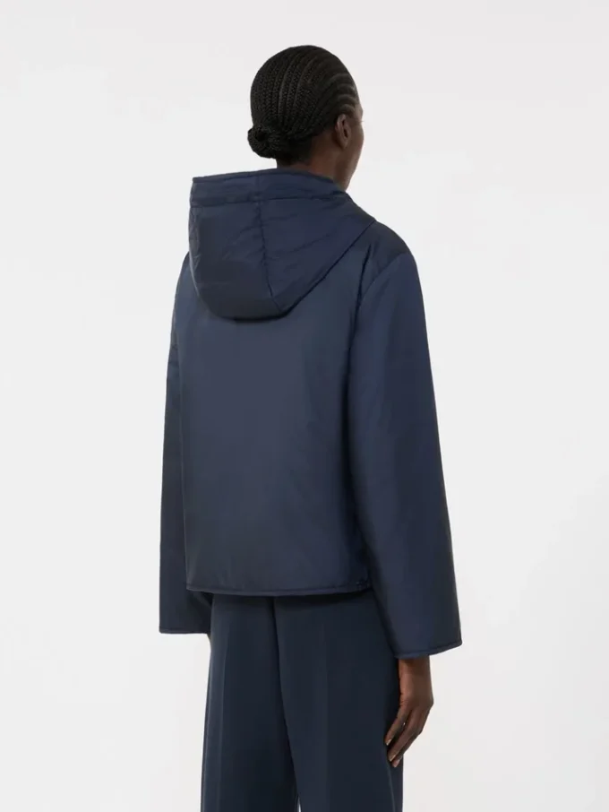 Giacca imbottita con cappuccio in tela idrorepellente, blu navy