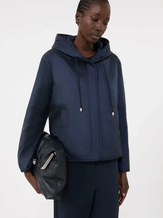 Giacca imbottita con cappuccio in tela idrorepellente, blu navy