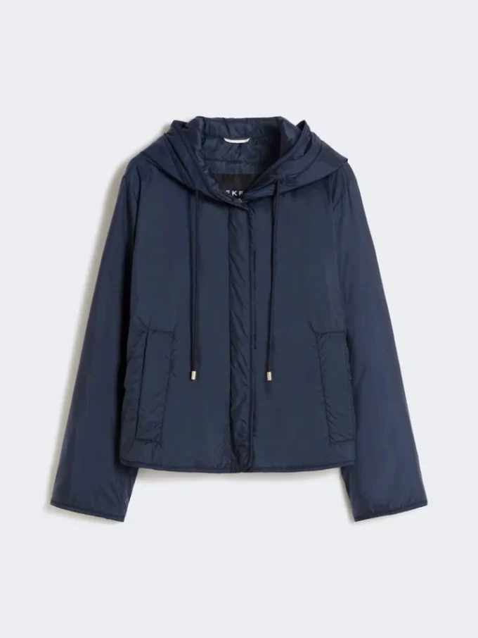 Giacca imbottita con cappuccio in tela idrorepellente, blu navy