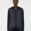 Giacca imbottita con cappuccio in tela idrorepellente e jersey, blu navy Giacca imbottita con cappuccio in tela idrorepellente e jersey, blu navy