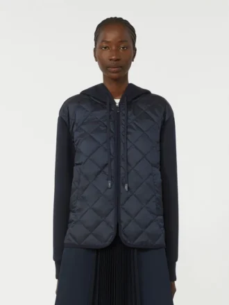 Giacca imbottita con cappuccio in tela idrorepellente e jersey, blu navy