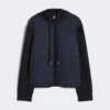 Giacca imbottita con cappuccio in tela idrorepellente e jersey, blu navy Giacca imbottita con cappuccio in tela idrorepellente e jersey, blu navy