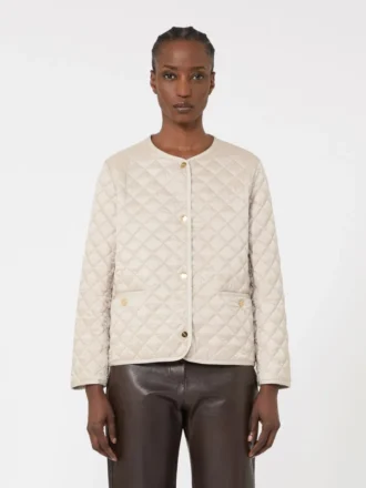 Giacca imbottita in tela idrorepellente con collo rotondo, color naturale