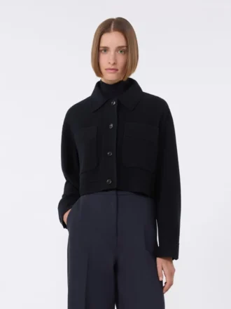Giacca in lana e cashmere dalla linea squadrata, blu oltremare