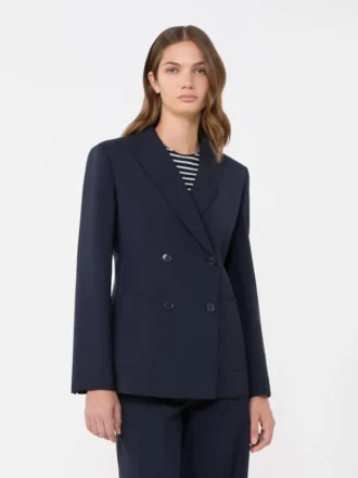 Giacca in lana elasticizzata a doppio petto, blu navy