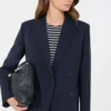 Giacca in lana elasticizzata a doppio petto, blu navy Giacca in lana elasticizzata a doppio petto, blu navy