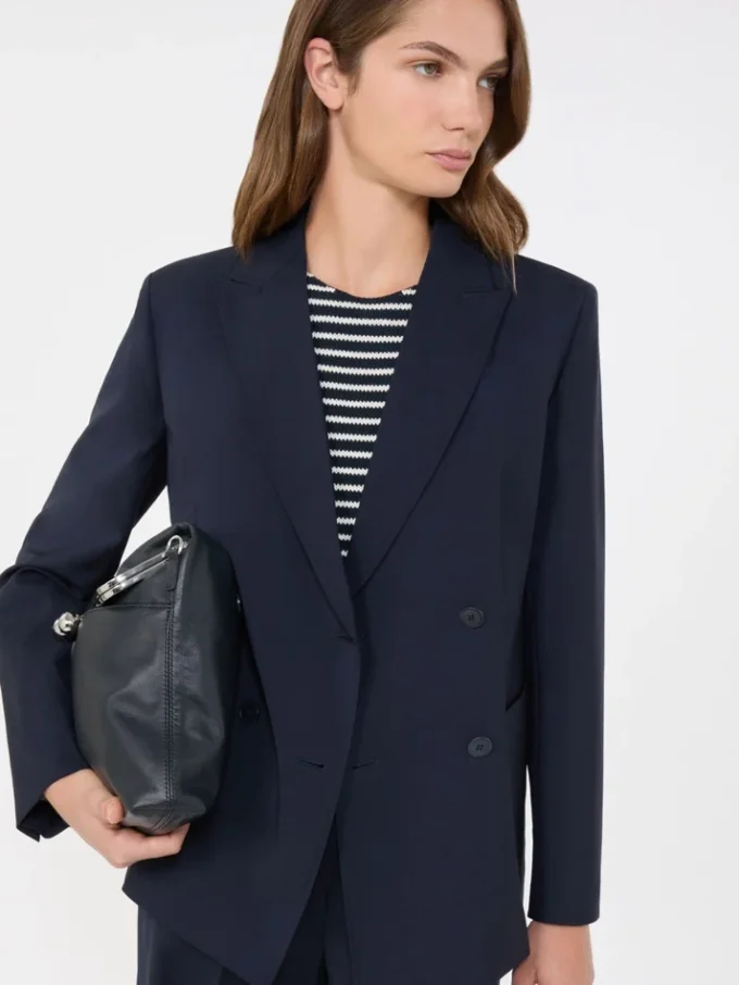 Giacca in lana elasticizzata a doppio petto, blu navy Giacca in lana elasticizzata a doppio petto, blu navy
