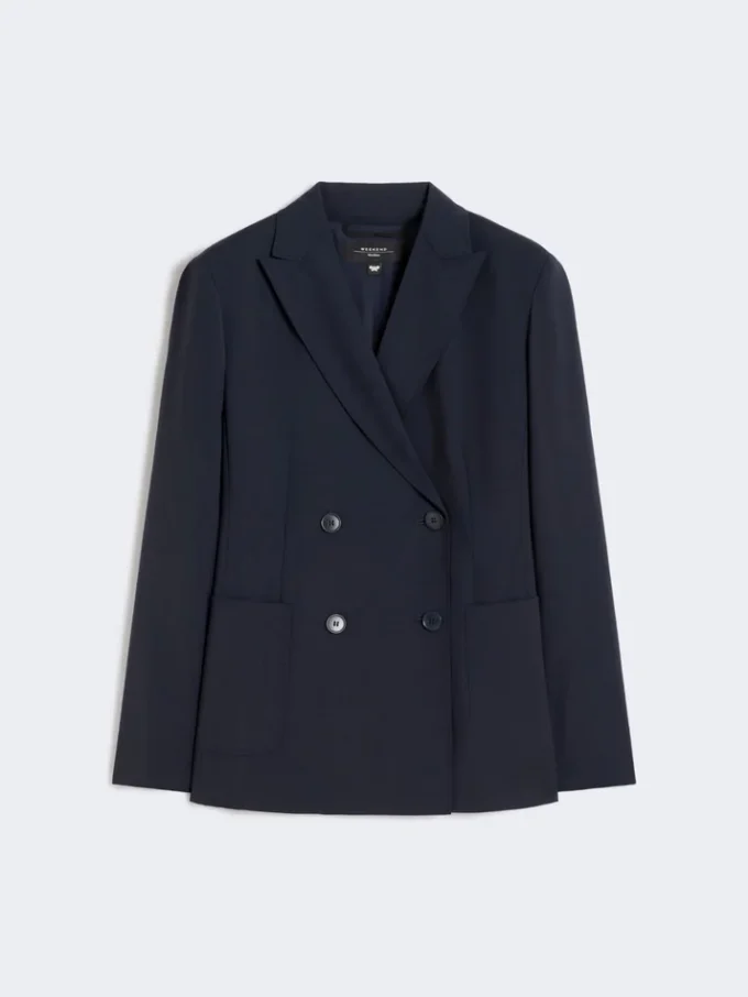 Giacca in lana elasticizzata a doppio petto, blu navy Giacca in lana elasticizzata a doppio petto, blu navy