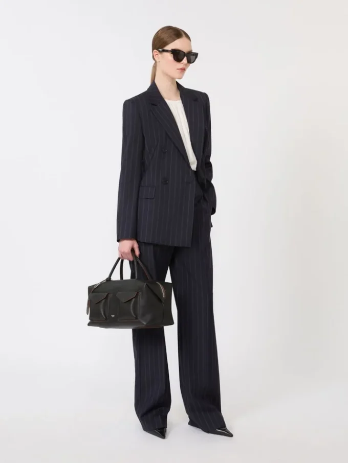 Pantaloni in lana gessati, blu navy