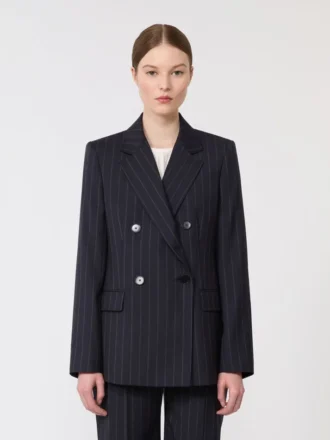 Giacca in lana gessata doppiopetto, blu navy