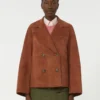Giacca in pelle scamosciata a doppio petto, color terracotta