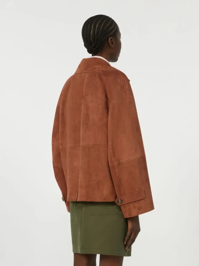 Giacca in pelle scamosciata a doppio petto, color terracotta