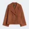 Giacca in pelle scamosciata a doppio petto, color terracotta