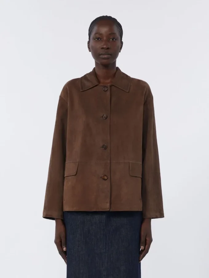 Giacca in pelle scamosciata, marrone Giacca in pelle scamosciata, marrone