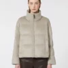 Giacca in tela idrorepellente e piumino color cammello, sabbia