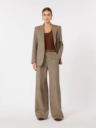 Pantaloni a gamba larga in lana fantasia, color caramello