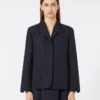 Giacca monopetto in jacquard floreale, blu notte