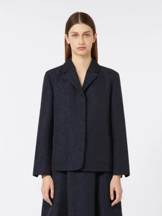 Giacca monopetto in jacquard floreale, blu notte