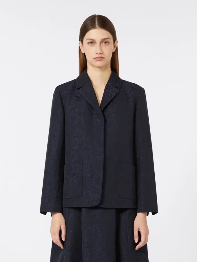 Giacca monopetto in jacquard floreale, blu notte