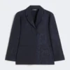 Giacca monopetto in jacquard floreale, blu notte