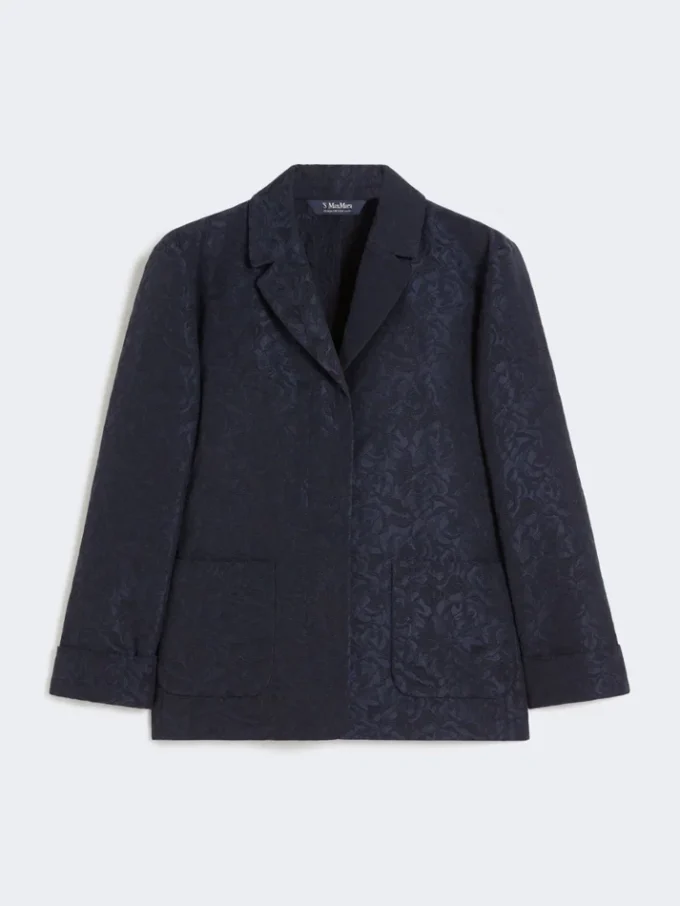 Giacca monopetto in jacquard floreale, blu notte