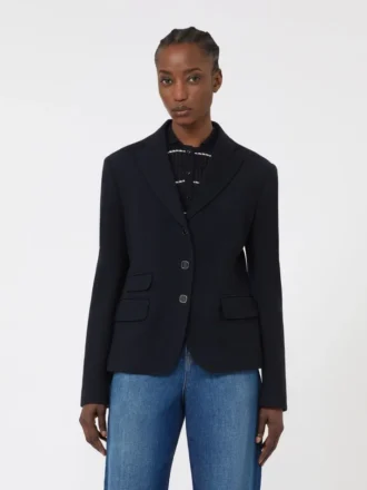 Giacca monopetto in jersey piqué, blu navy