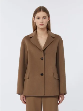 Giacca monopetto in lana Double Face, color cammello