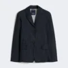 Giacca monospalla in denim elasticizzato, blu oltremare Giacca monospalla in denim elasticizzato, blu oltremare